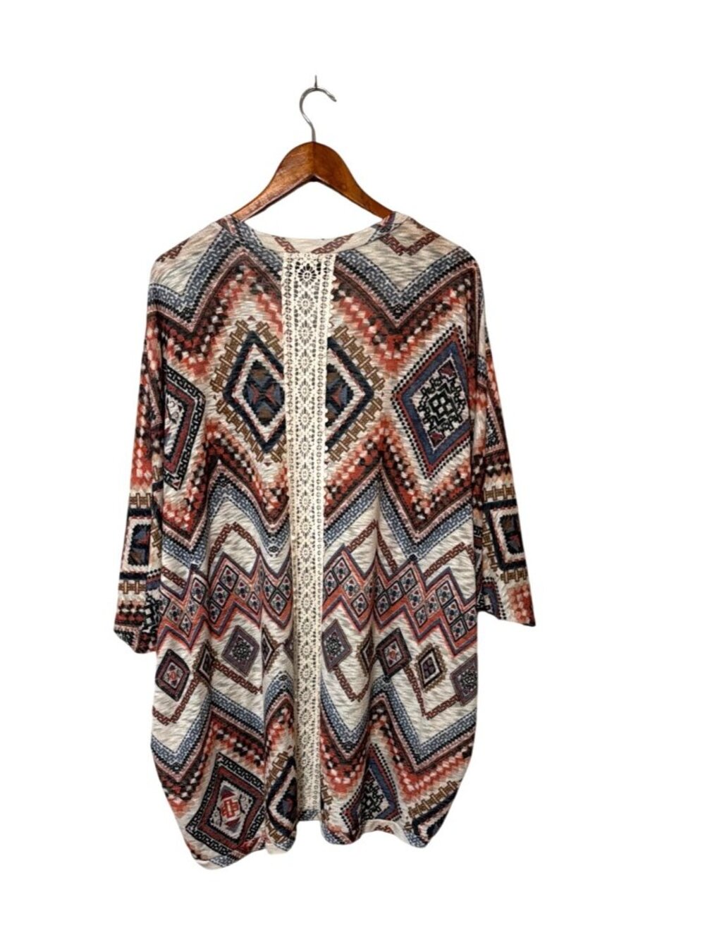Eye Shadow 3X Multicolor Boho Kimono Open Front Cardigan With Crochet Lace - Picture 2 of 4
